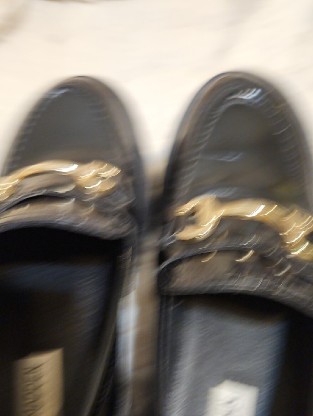 Steve Madden Black Patent Loafers with Gold Buckle - Picture 6 of 7